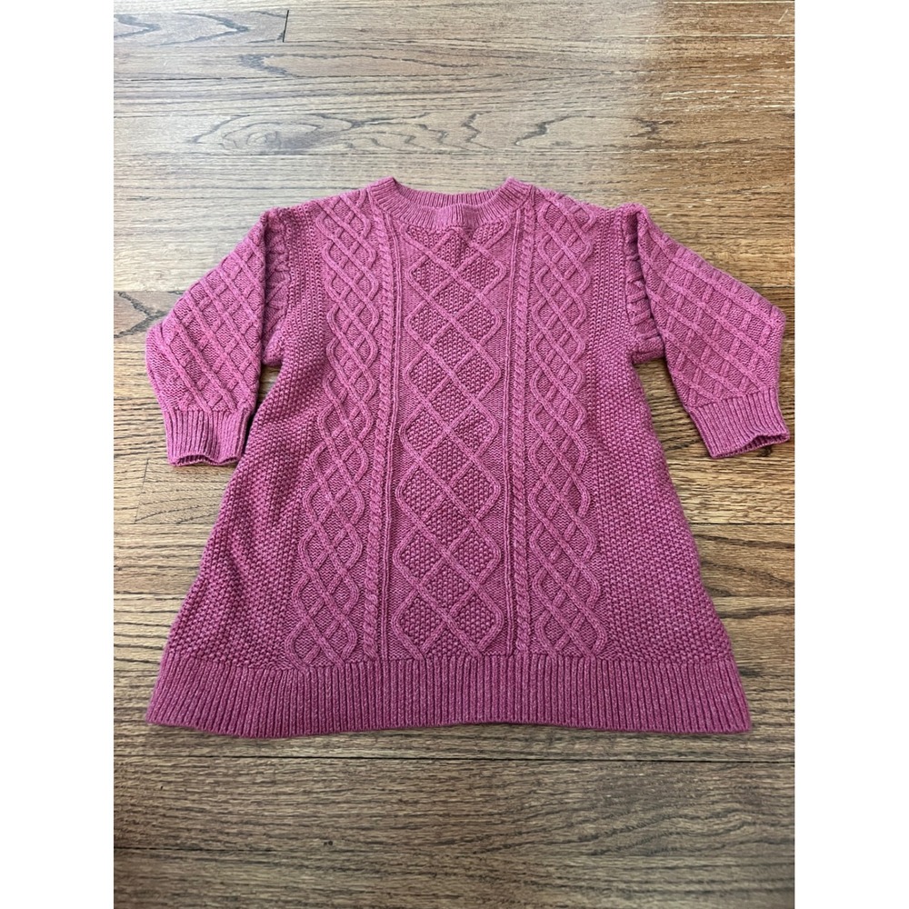 Uniqlo Sweater Dress Kids 3-4 Pink Good Cable Knit Wool Blend 419132